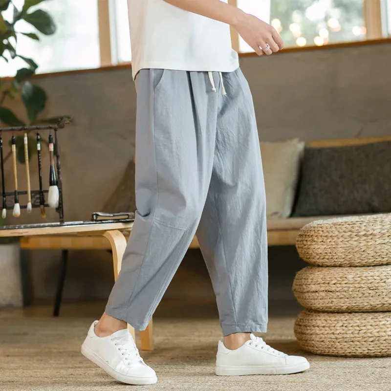 Summer Men's Cotton Linen Casual Trousers - Breathable, Loose, and Stylish