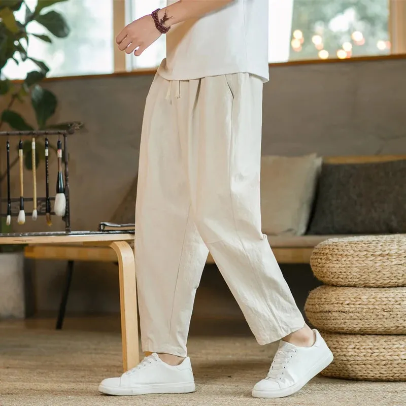 Summer Men's Cotton Linen Casual Trousers - Breathable, Loose, and Stylish
