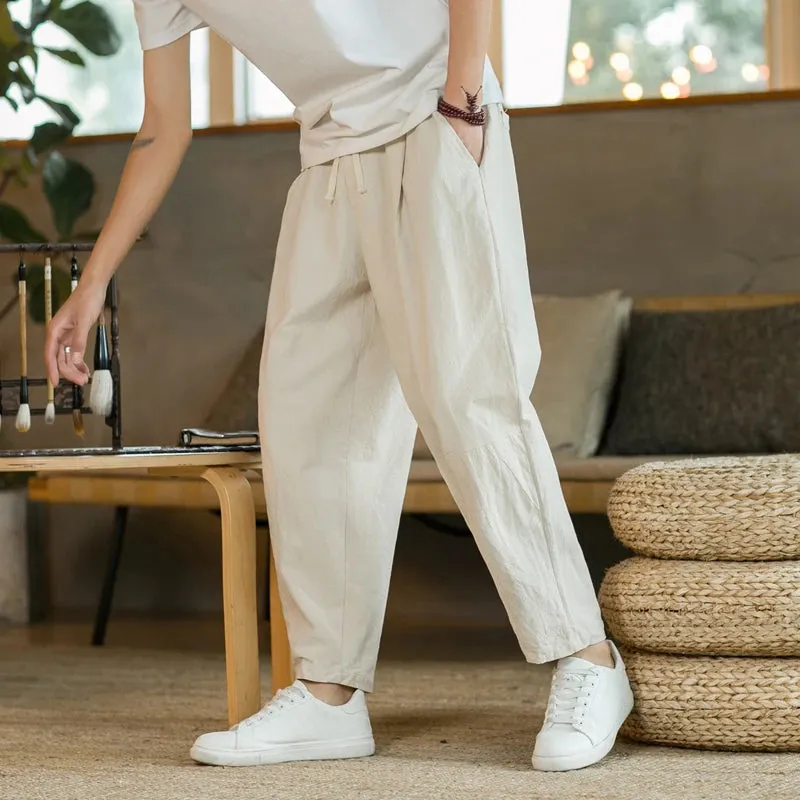 Summer Men's Cotton Linen Casual Trousers - Breathable, Loose, and Stylish
