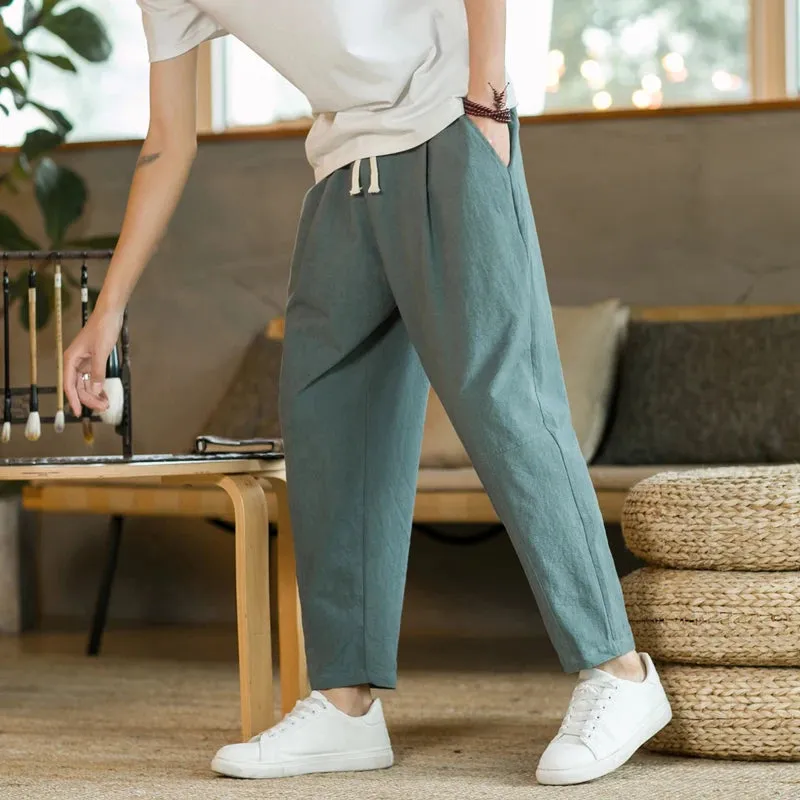 Summer Men's Cotton Linen Casual Trousers - Breathable, Loose, and Stylish