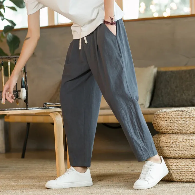 Summer Men's Cotton Linen Casual Trousers - Breathable, Loose, and Stylish