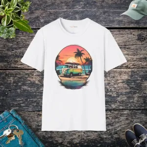 Sunset Voyage Vintage Van Vibes Tee for Laidback Ease