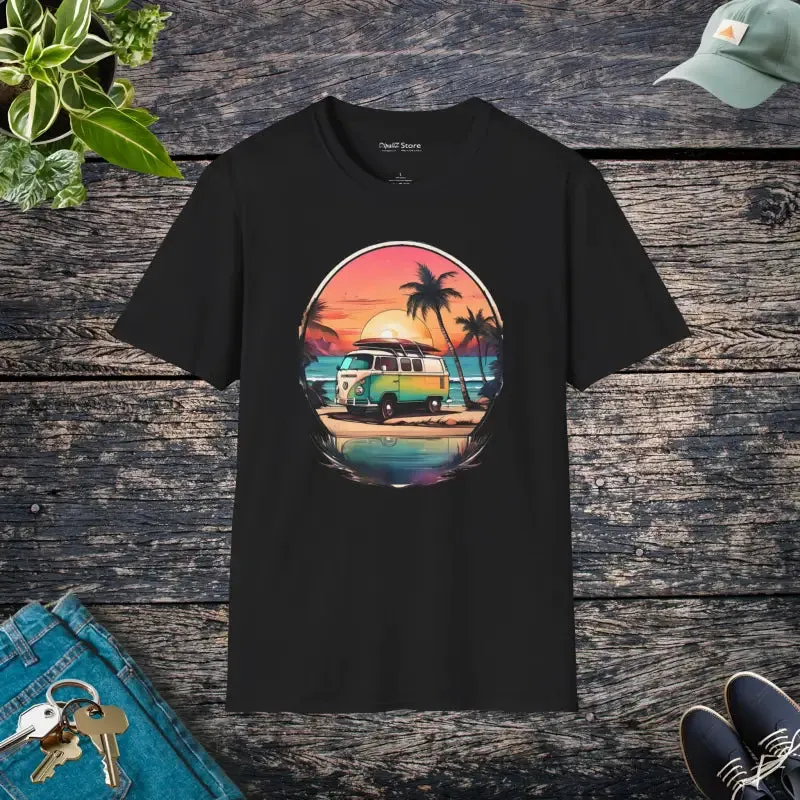 Sunset Voyage Vintage Van Vibes Tee for Laidback Ease