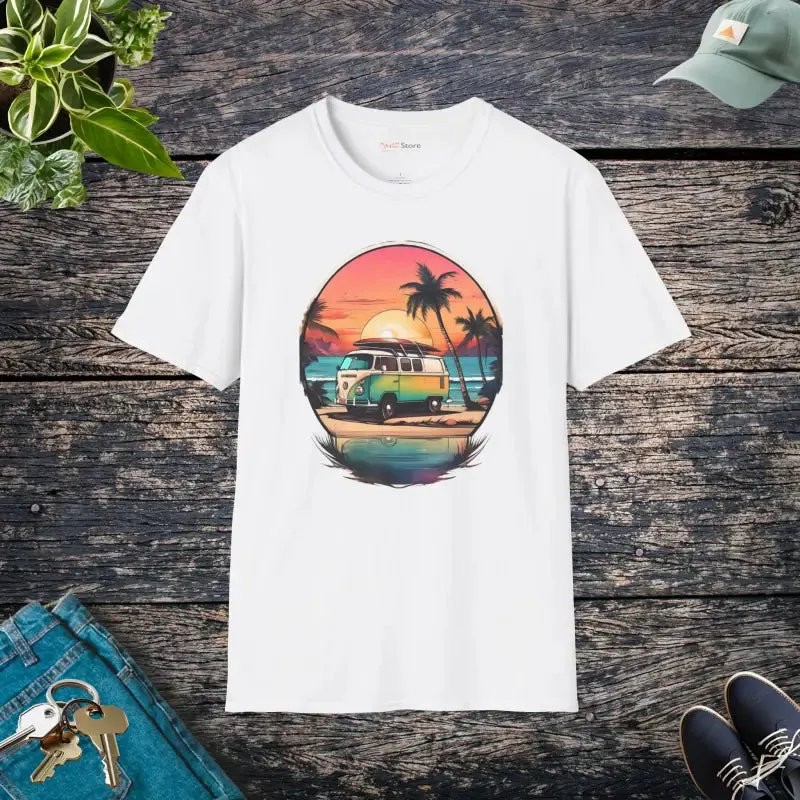 Sunset Voyage Vintage Van Vibes Tee for Laidback Ease