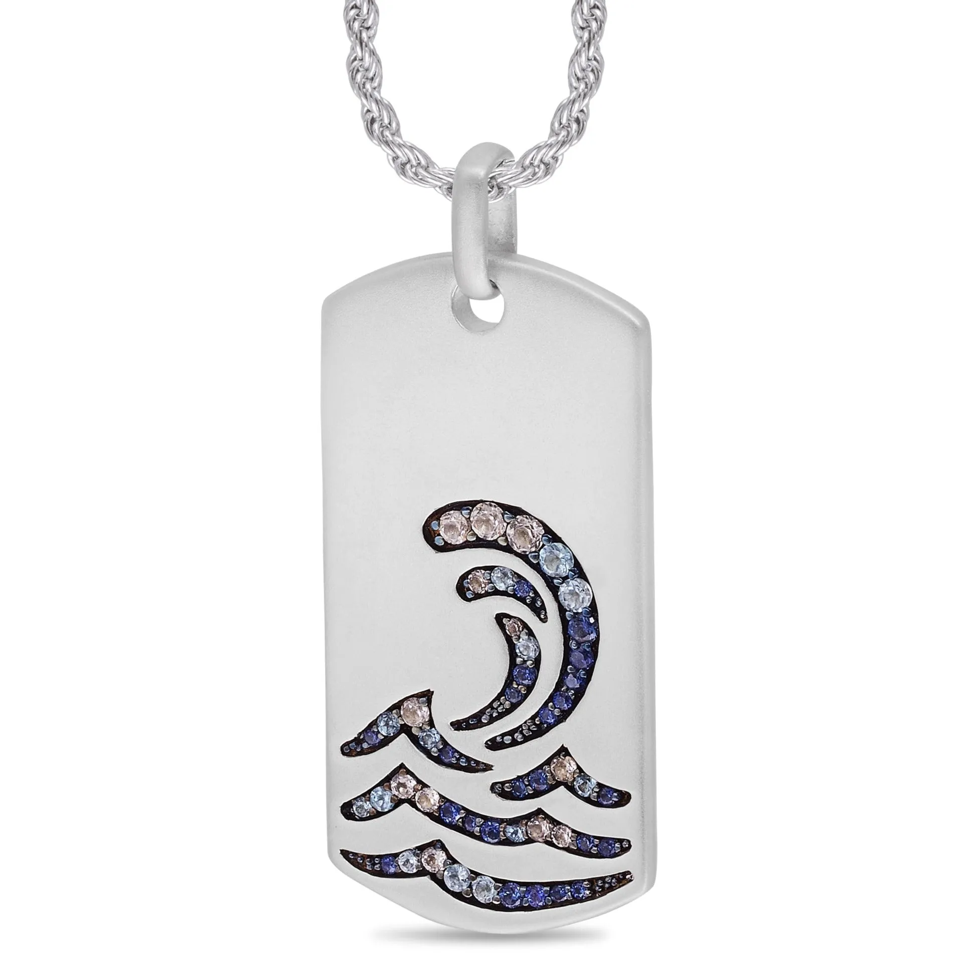 Surf Rider Beach Sterling Silver Blue Sapphire & Topaz Stone Tag