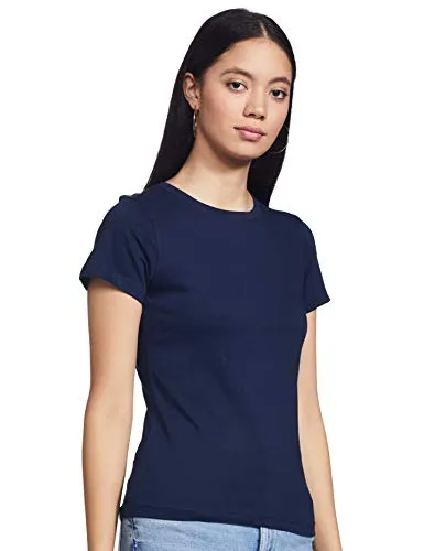 T2F Women's Plain Regular fit T-Shirt (Pack of 2) (wom-solid-combo-03_Navy, Red Medium)