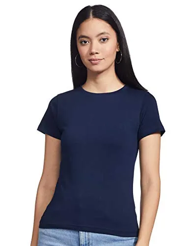 T2F Women's Plain Regular fit T-Shirt (Pack of 2) (wom-solid-combo-03_Navy, Red Medium)