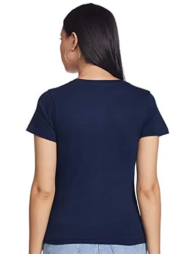 T2F Women's Plain Regular fit T-Shirt (Pack of 2) (wom-solid-combo-03_Navy, Red Medium)