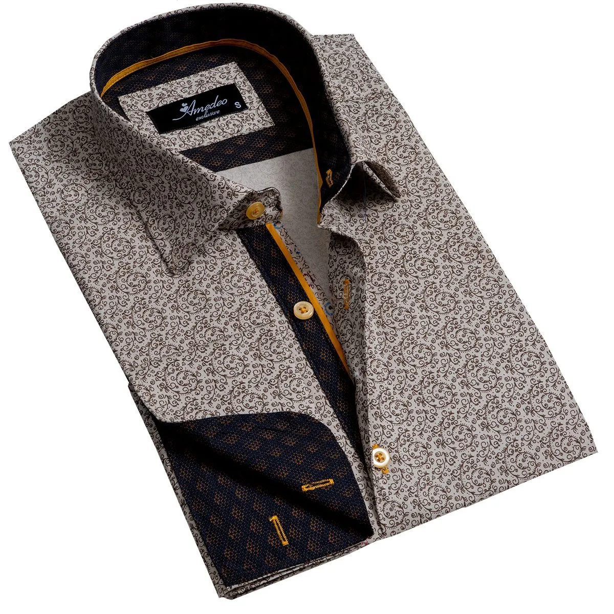 Tan Mens Slim Fit French Cuff Shirts With Cufflink Holes - Casual And Formal