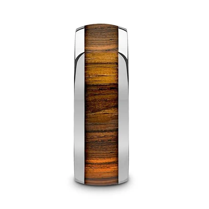 Thorsten TIGRE Tungsten Carbide Polished Finish Men’s Domed Wedding Band with Zebra Wood Inlay - 8mm