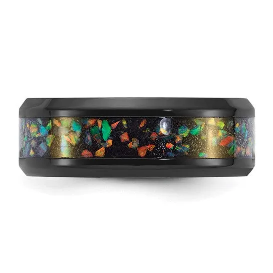 Titanium Black IP-plated Multi-color Opal Inlay 8mm Band