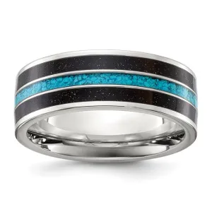 Titanium Turquoise and Black Star Sandstone Inlay 8mm Band