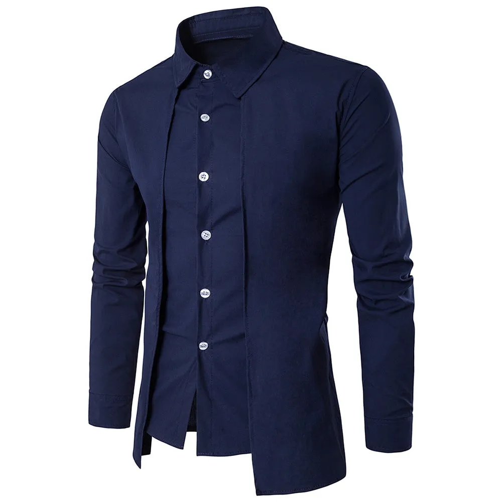 Turndown Collar Long Sleeve Cotton Men Shirt 4261