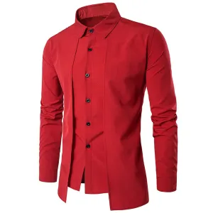Turndown Collar Long Sleeve Cotton Men Shirt 4261