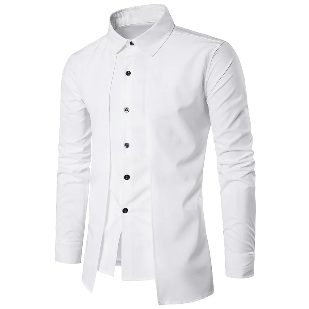 Turndown Collar Long Sleeve Cotton Men Shirt 4261