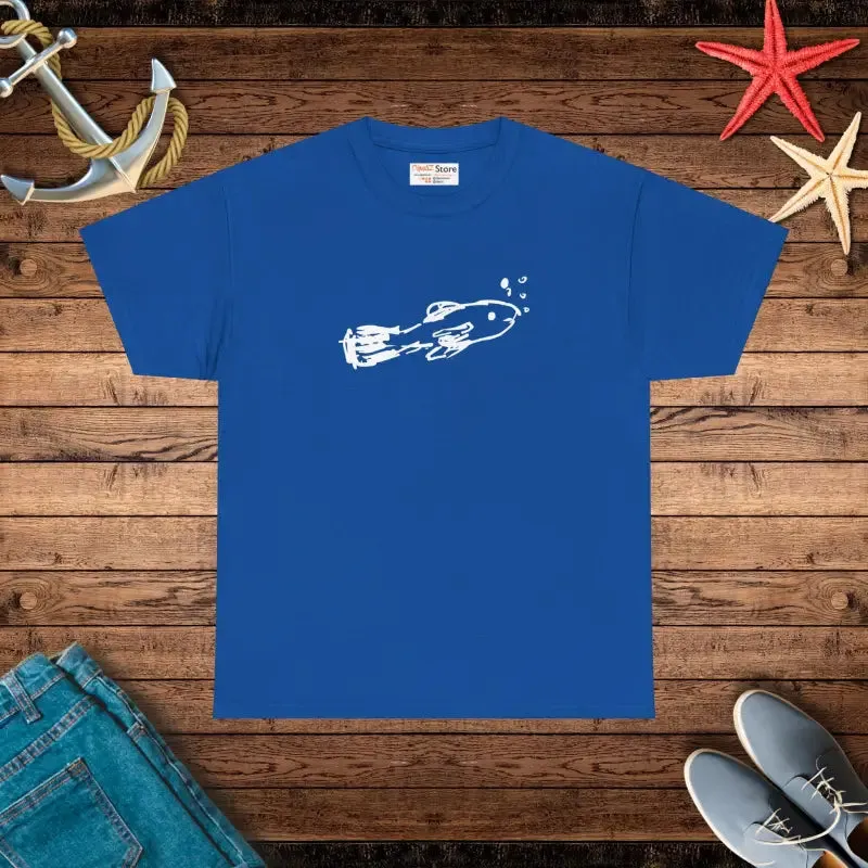 Unisex Heavy Cotton Tee with Hand Drawn Fish