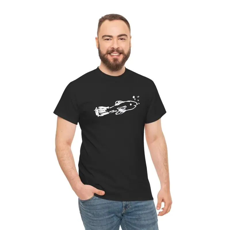 Unisex Heavy Cotton Tee with Hand Drawn Fish