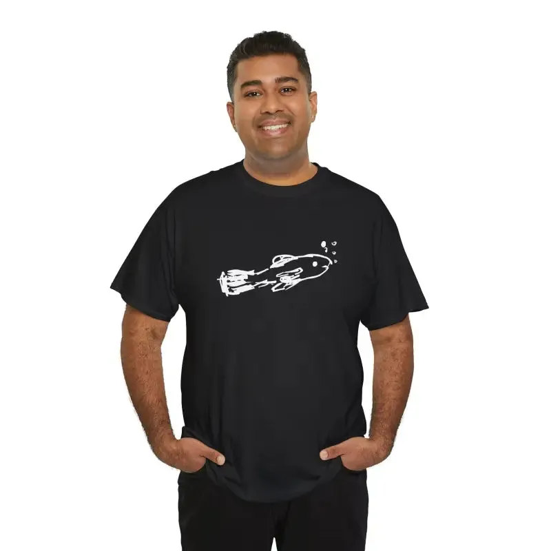 Unisex Heavy Cotton Tee with Hand Drawn Fish