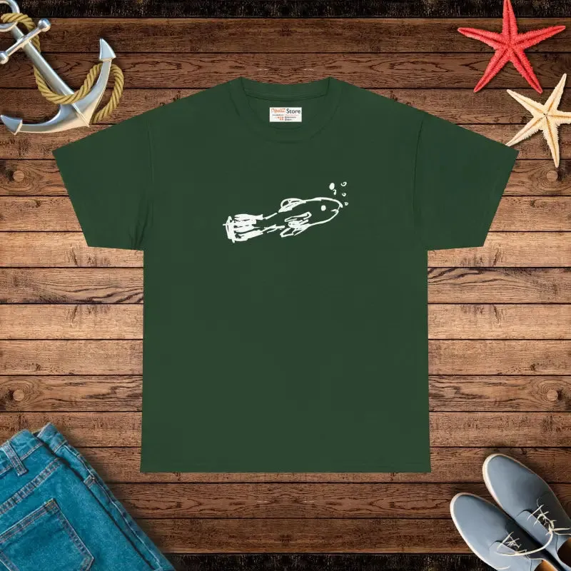 Unisex Heavy Cotton Tee with Hand Drawn Fish