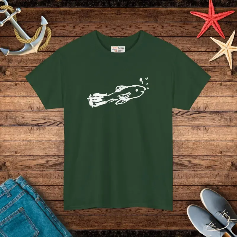 Unisex Heavy Cotton Tee with Hand Drawn Fish