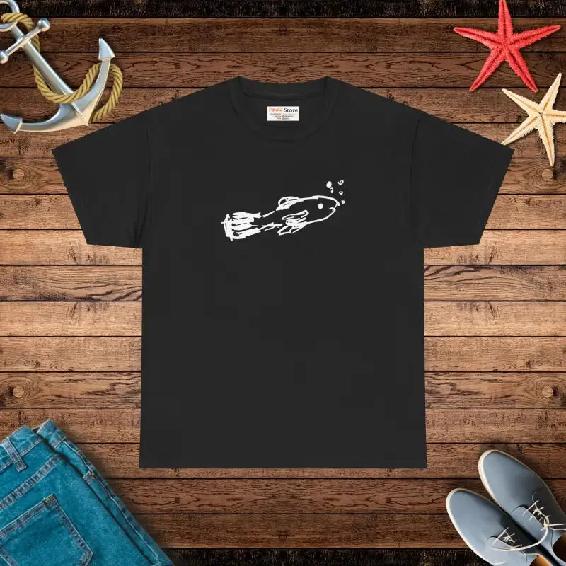 Unisex Heavy Cotton Tee with Hand Drawn Fish