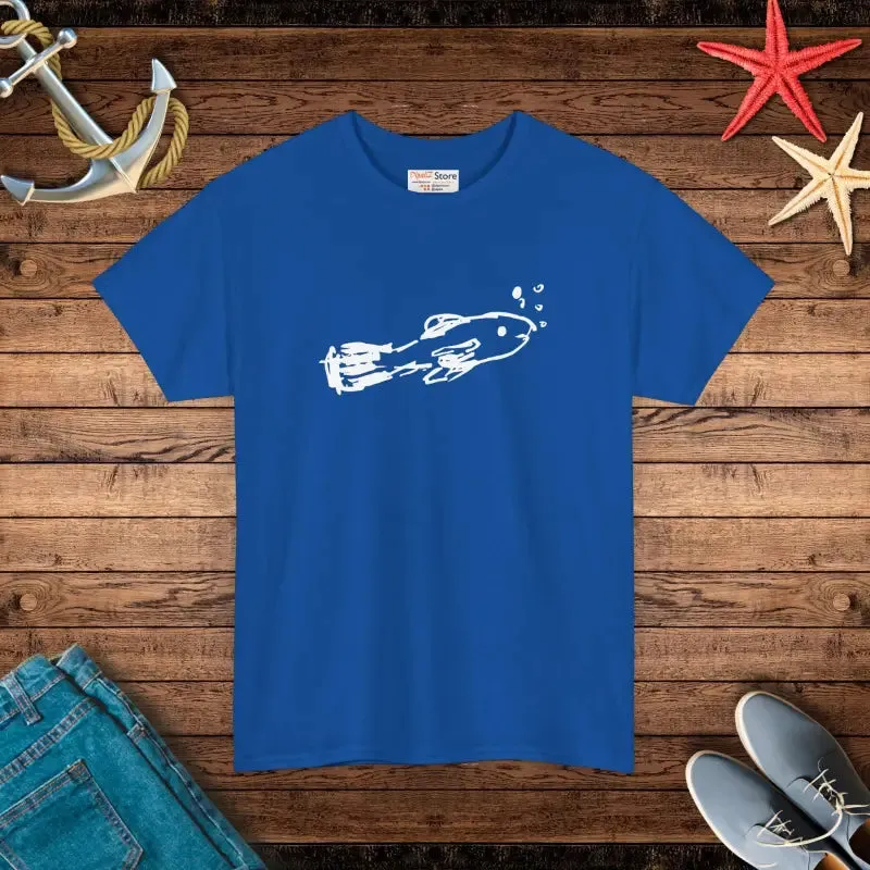 Unisex Heavy Cotton Tee with Hand Drawn Fish