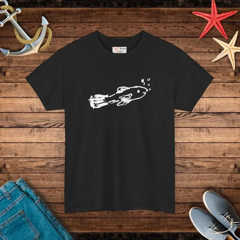 Unisex Heavy Cotton Tee with Hand Drawn Fish