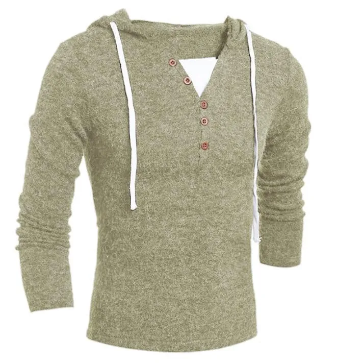 V-Neck Sweaters Stylish Knitted Long Sleeve Hooded Sweater Men Sweater Male Sweaters Pullover-Size XXL
