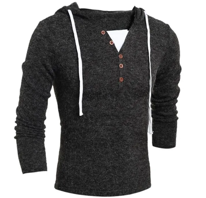 V-Neck Sweaters Stylish Knitted Long Sleeve Hooded Sweater Men Sweater Male Sweaters Pullover-Size XXL