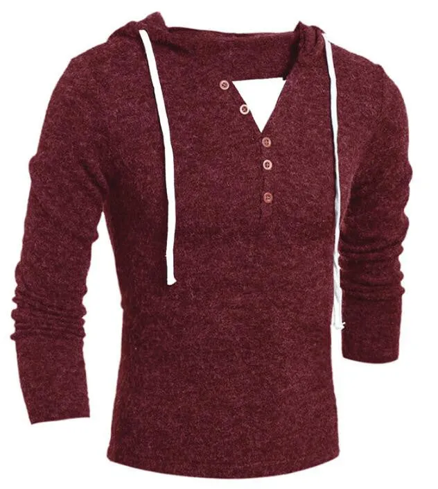 V-Neck Sweaters Stylish Knitted Long Sleeve Hooded Sweater Men Sweater Male Sweaters Pullover-Size XXL