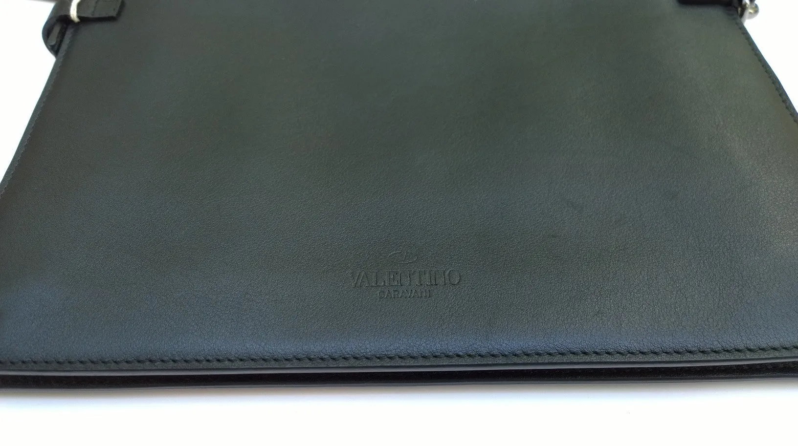 Valentino Garavani Men's Rockstud Black Leather Clutch Bag Wrist Strap New with Dustbag