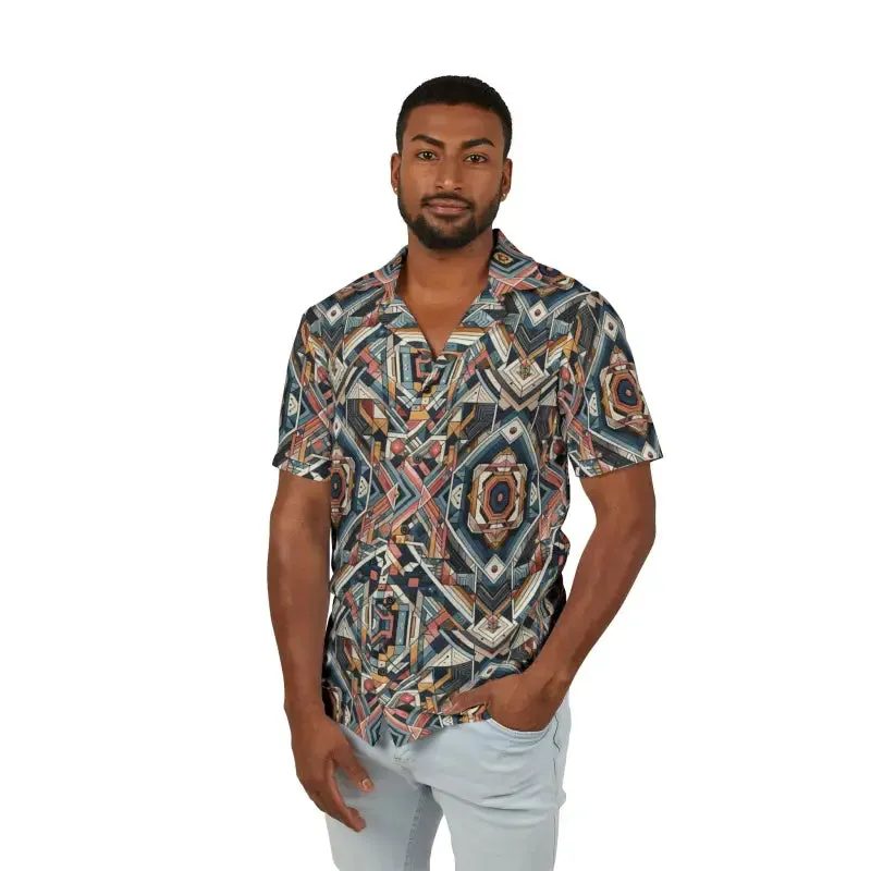 Vibrant Geometric Hawaiian Camp Shirt for Men
