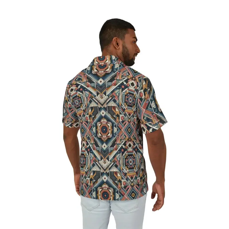 Vibrant Geometric Hawaiian Camp Shirt for Men
