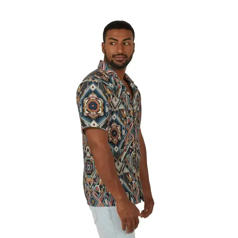 Vibrant Geometric Hawaiian Camp Shirt for Men