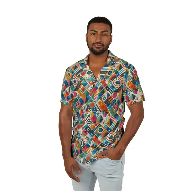 Vibrant Hawaiian Camp Shirt with Geometric Pattern