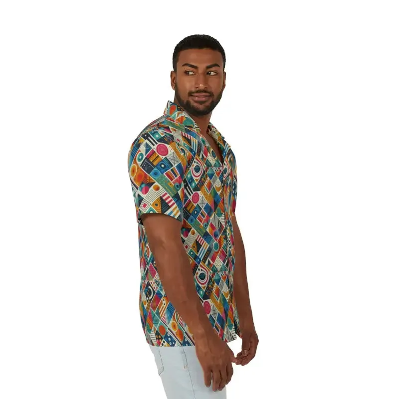 Vibrant Hawaiian Camp Shirt with Geometric Pattern