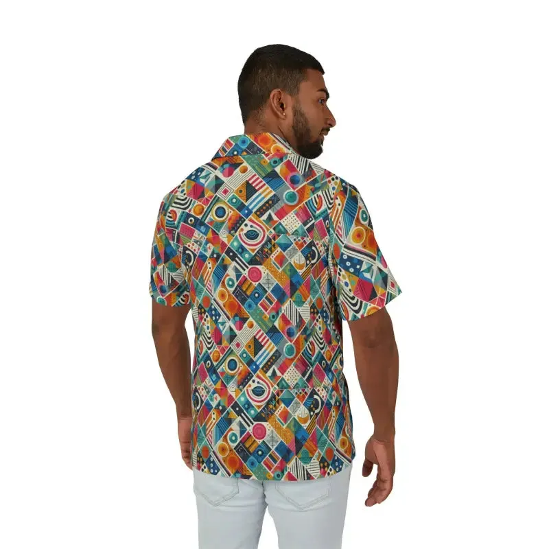 Vibrant Hawaiian Camp Shirt with Geometric Pattern