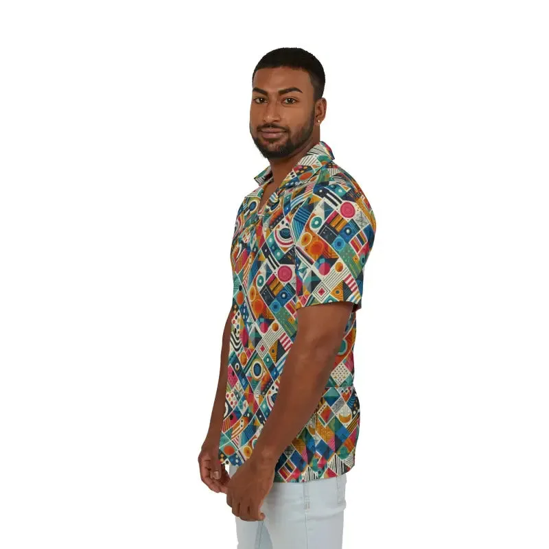Vibrant Hawaiian Camp Shirt with Geometric Pattern