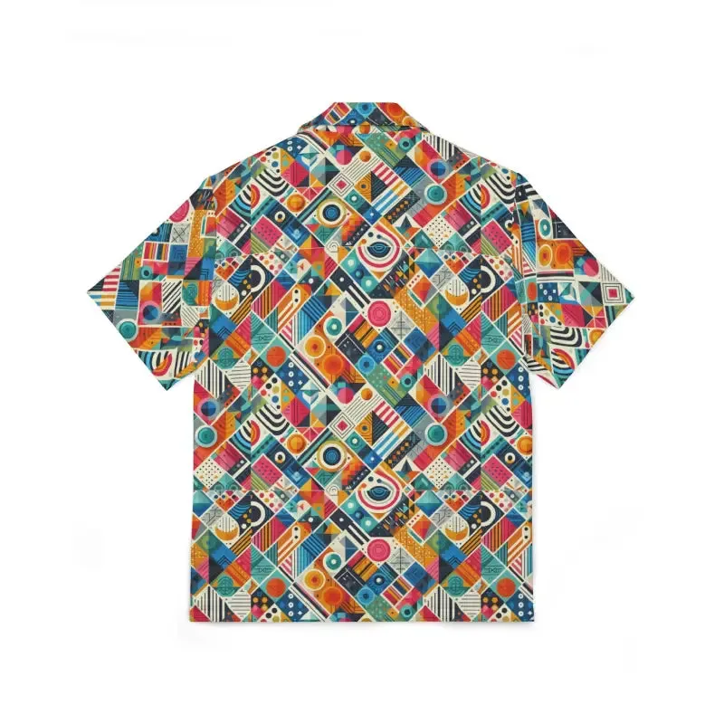 Vibrant Hawaiian Camp Shirt with Geometric Pattern