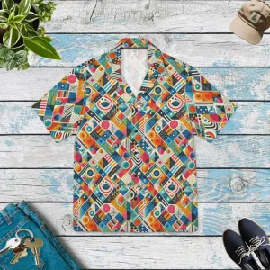 Vibrant Hawaiian Camp Shirt with Geometric Pattern