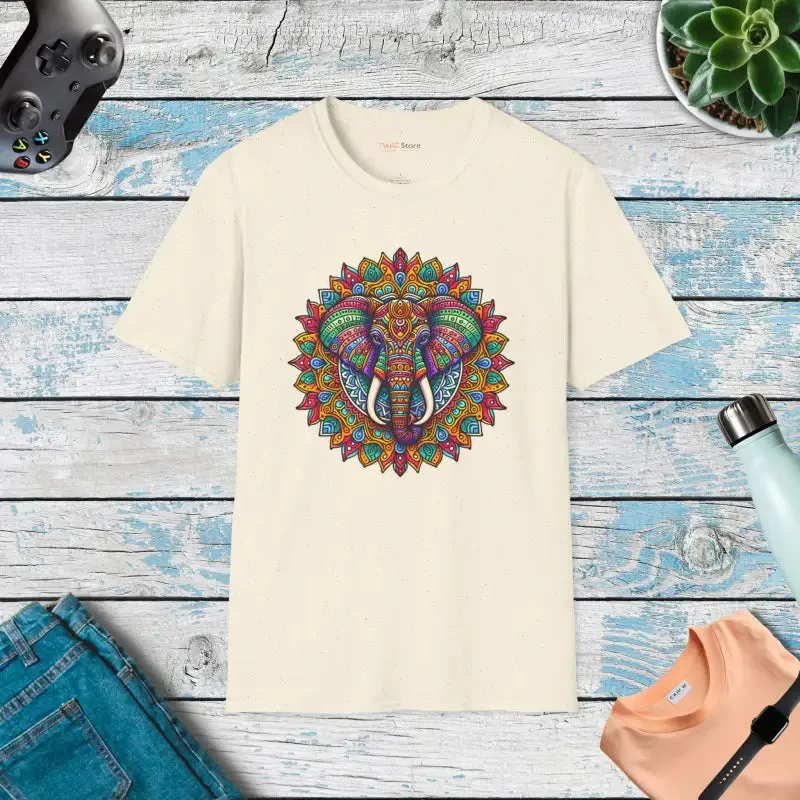Vibrant Softstyle t Shirt with Colorful Mandal Art