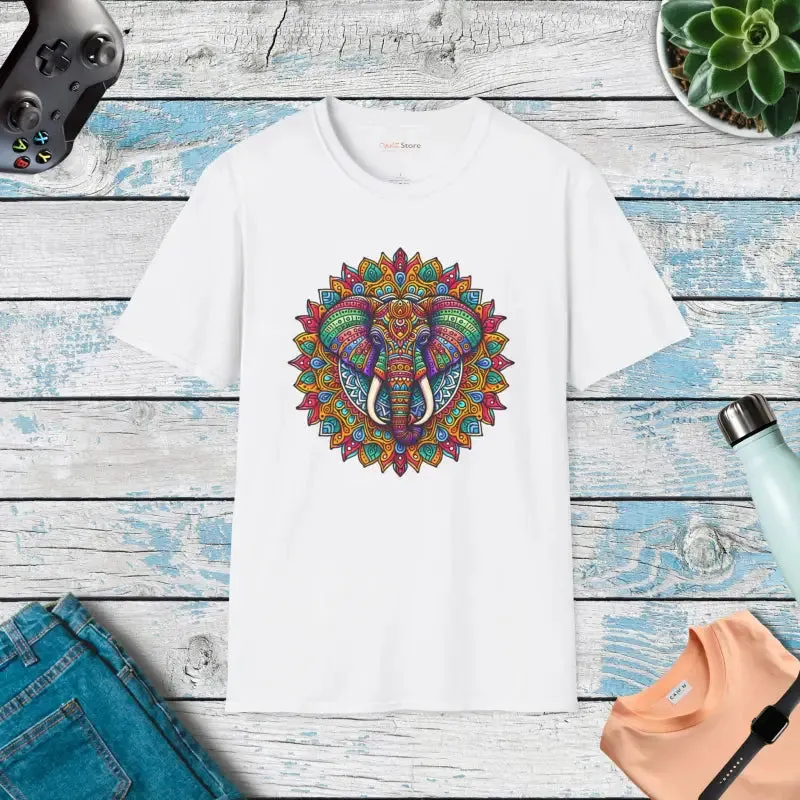 Vibrant Softstyle t Shirt with Colorful Mandal Art