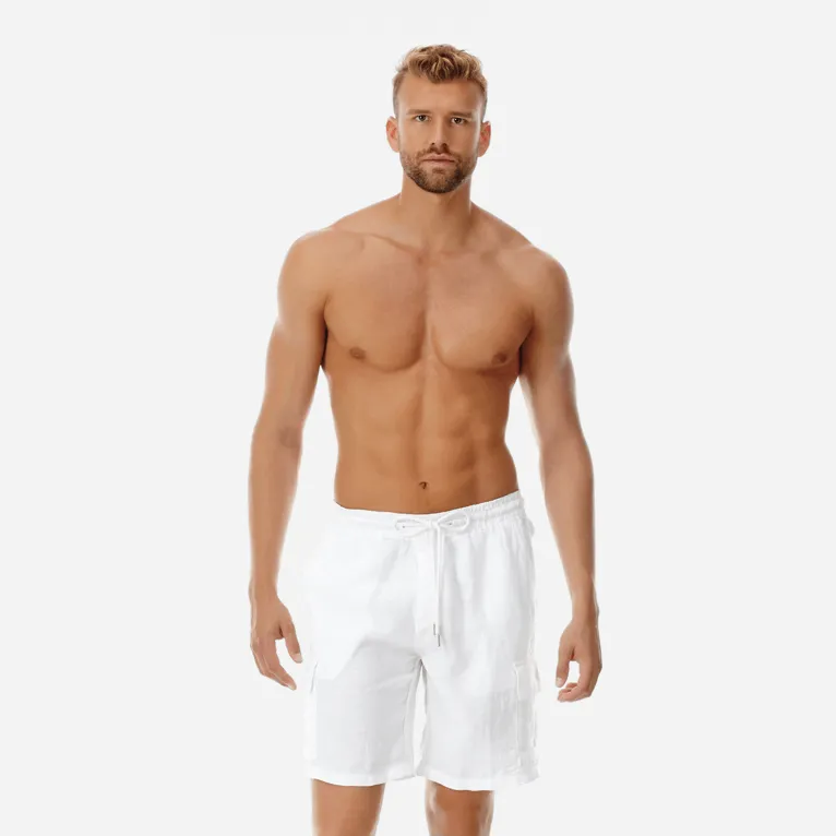 VILEBREQUIN Men Cargo Linen Bermuda Shorts Solid