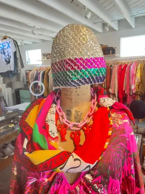 Vintage Halston Sequined Multicolor Skull Cap