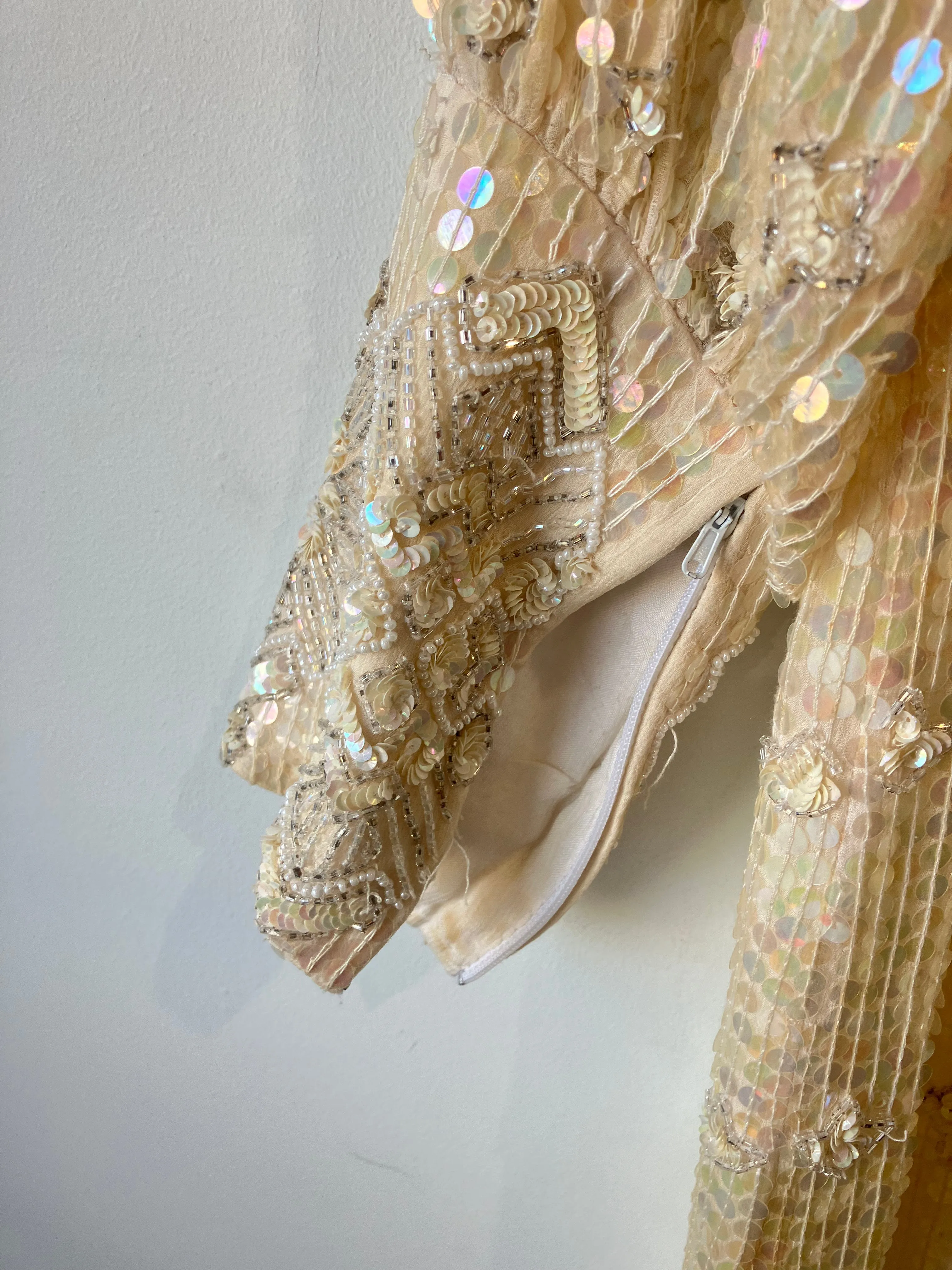 Vintage Sistermax Cream Sequin Cocktail Dress with Matching Belt