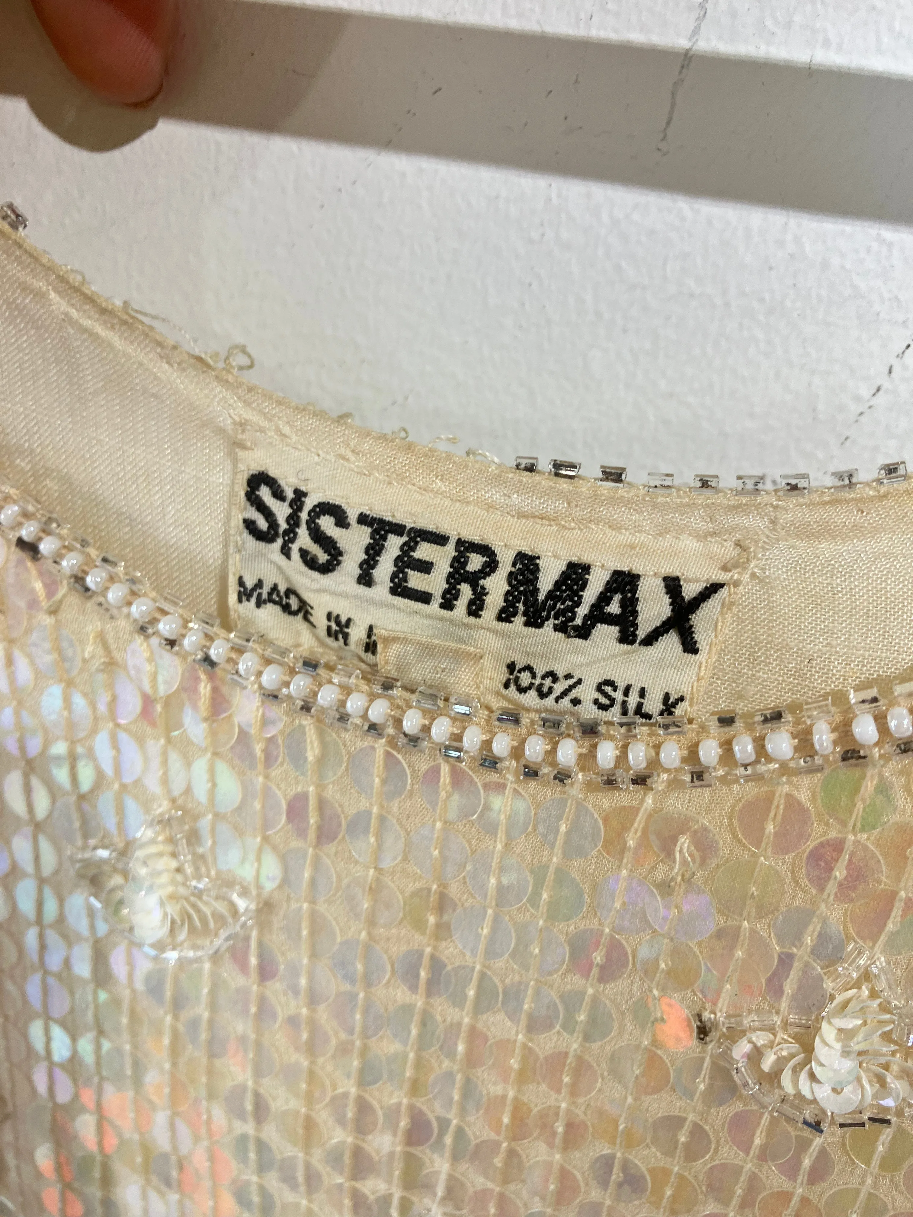 Vintage Sistermax Cream Sequin Cocktail Dress with Matching Belt