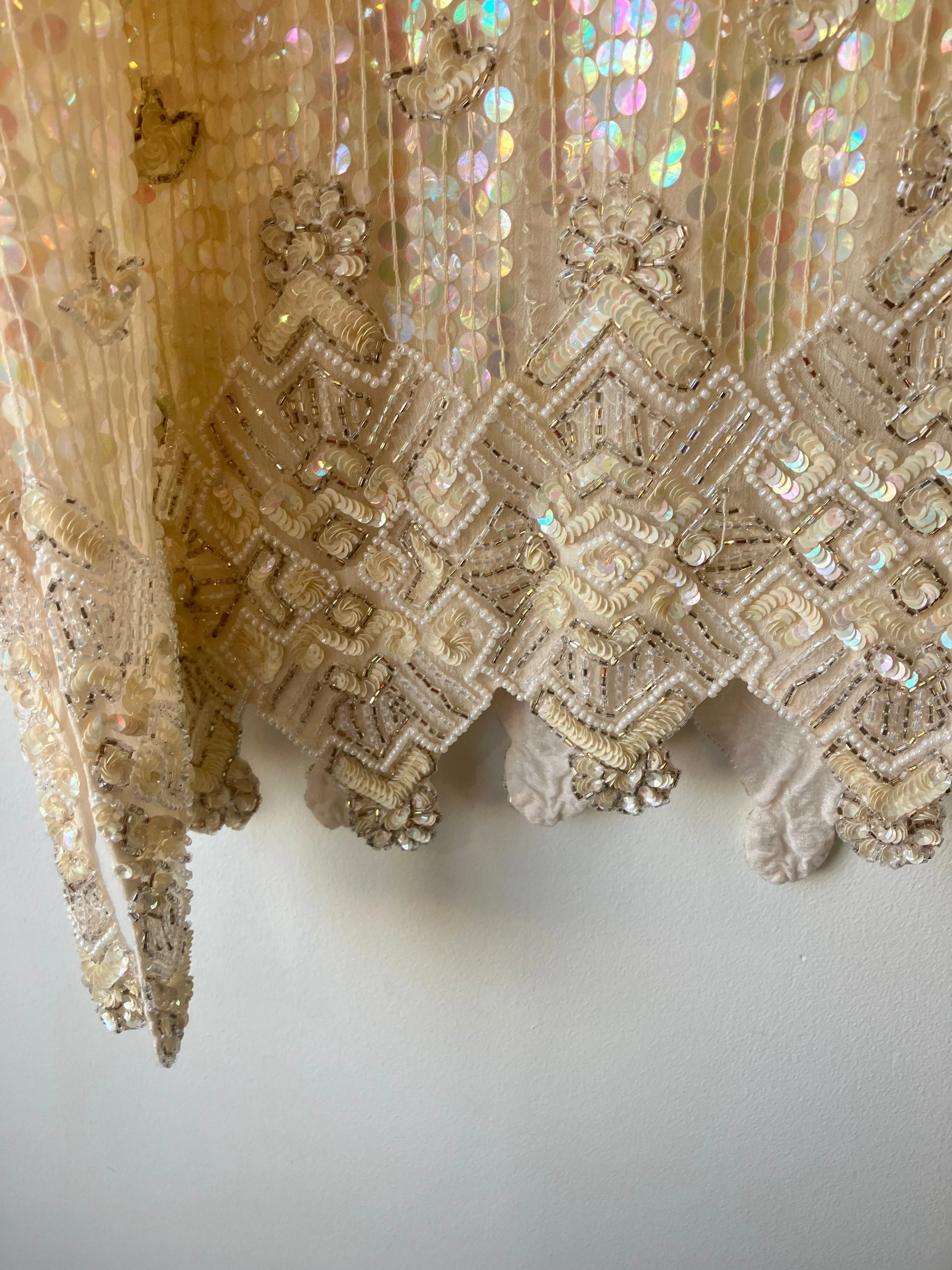Vintage Sistermax Cream Sequin Cocktail Dress with Matching Belt