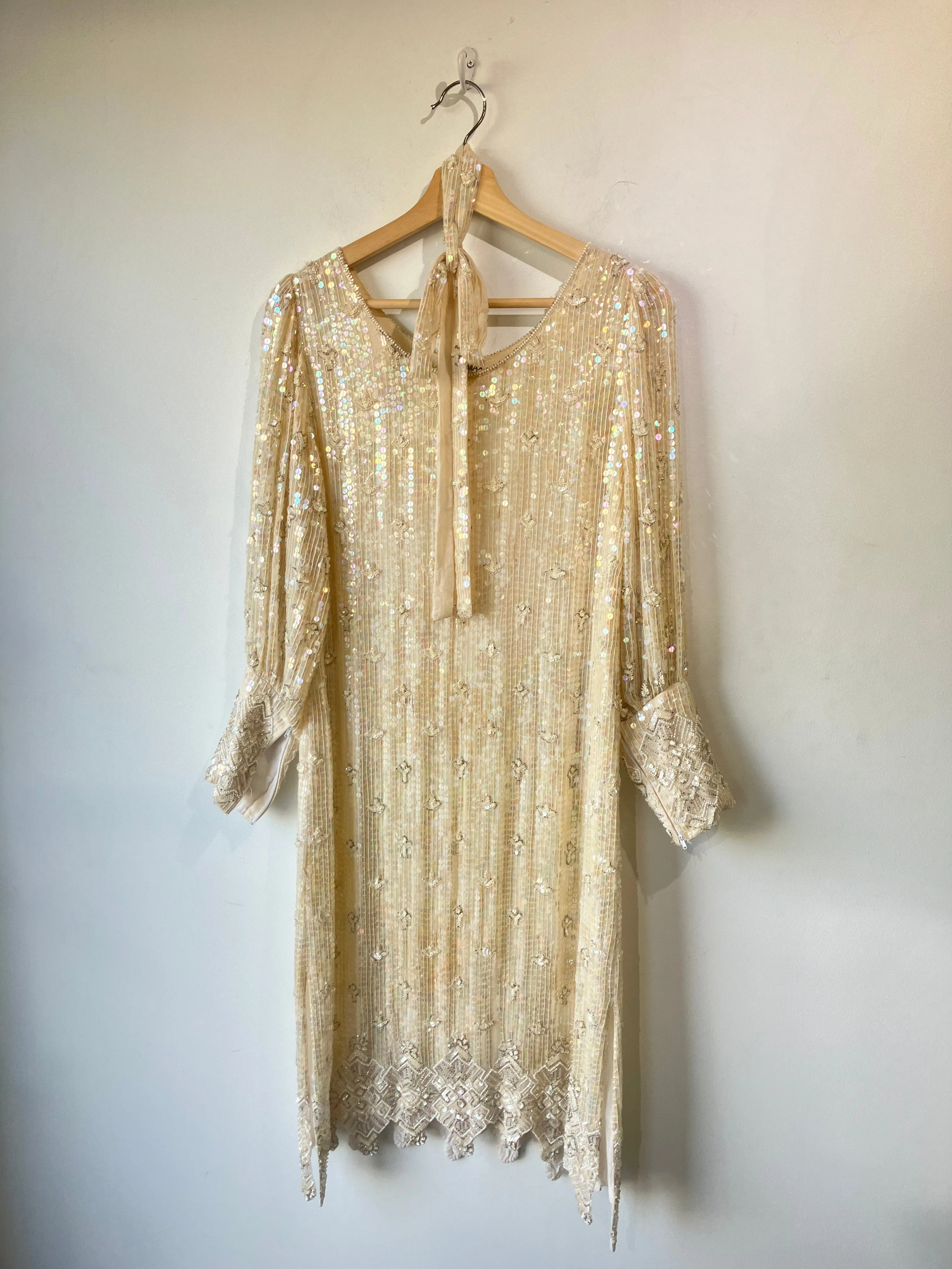 Vintage Sistermax Cream Sequin Cocktail Dress with Matching Belt