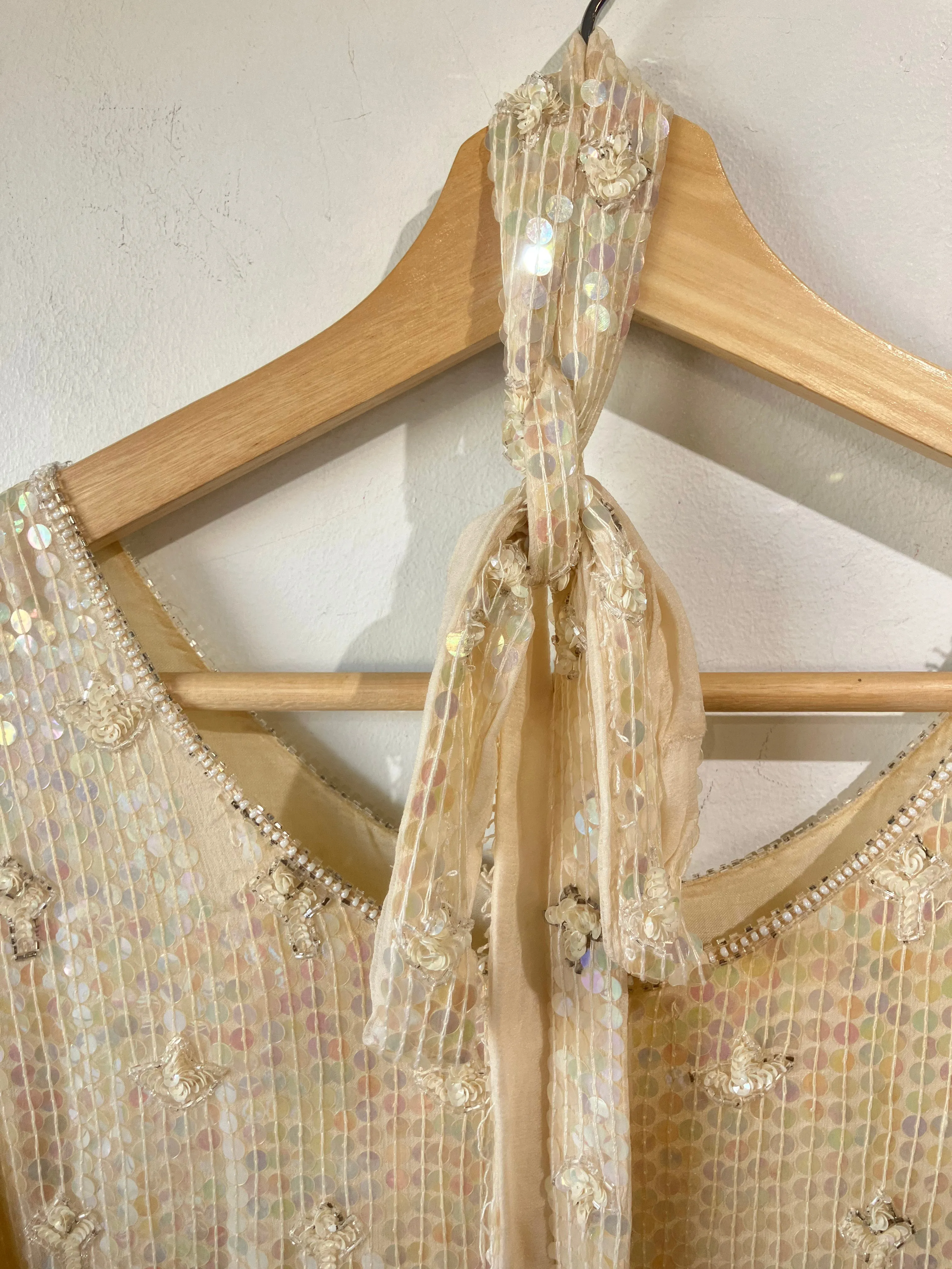 Vintage Sistermax Cream Sequin Cocktail Dress with Matching Belt