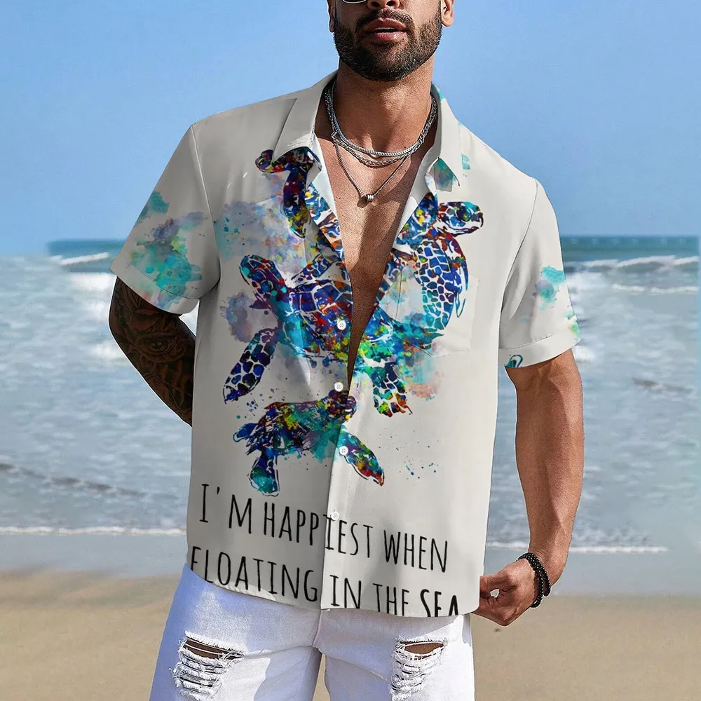 Watercolor Turtle Art Print Casual Short Sleeve Shirt 2410001489